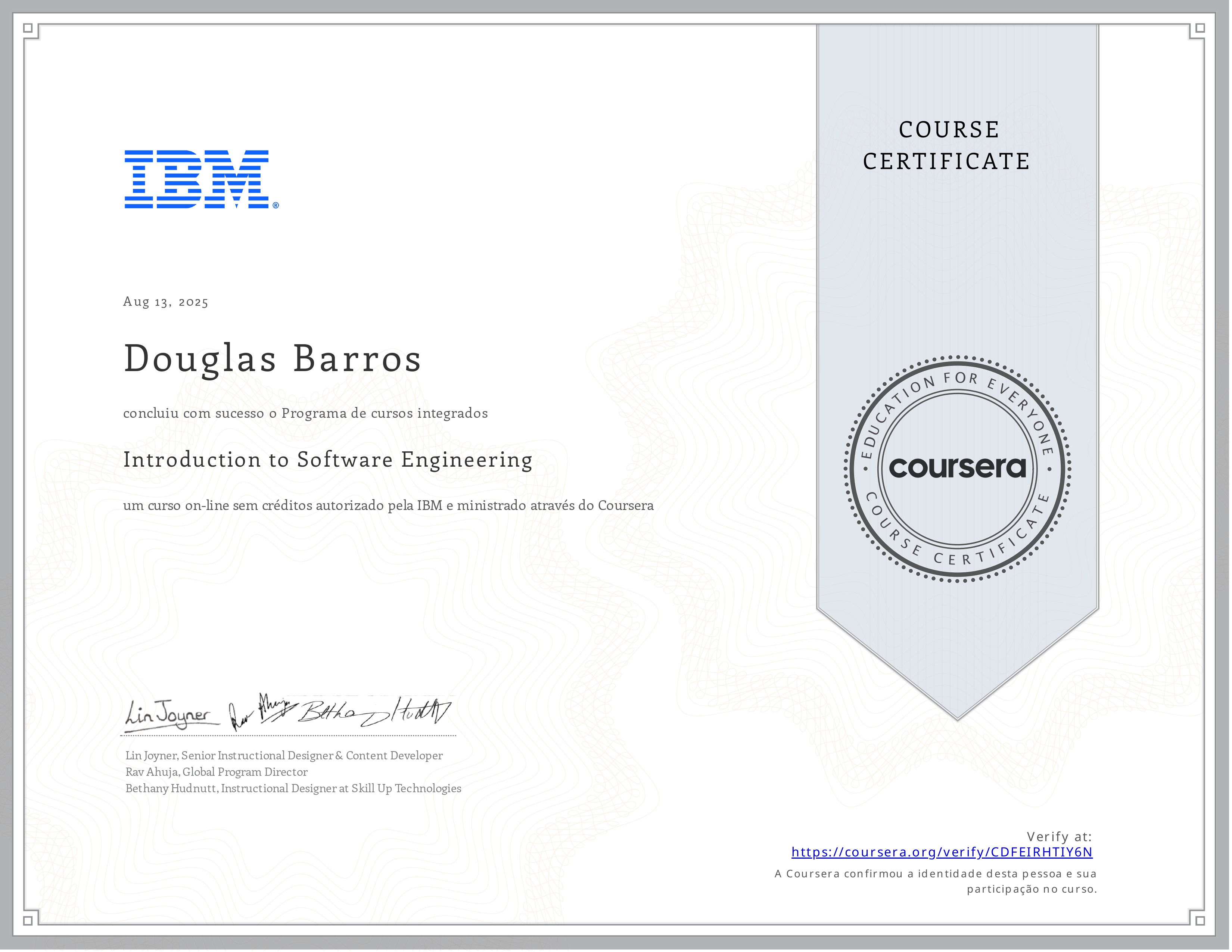 Certificado - Introdução à Engenharia de Software (IBM)