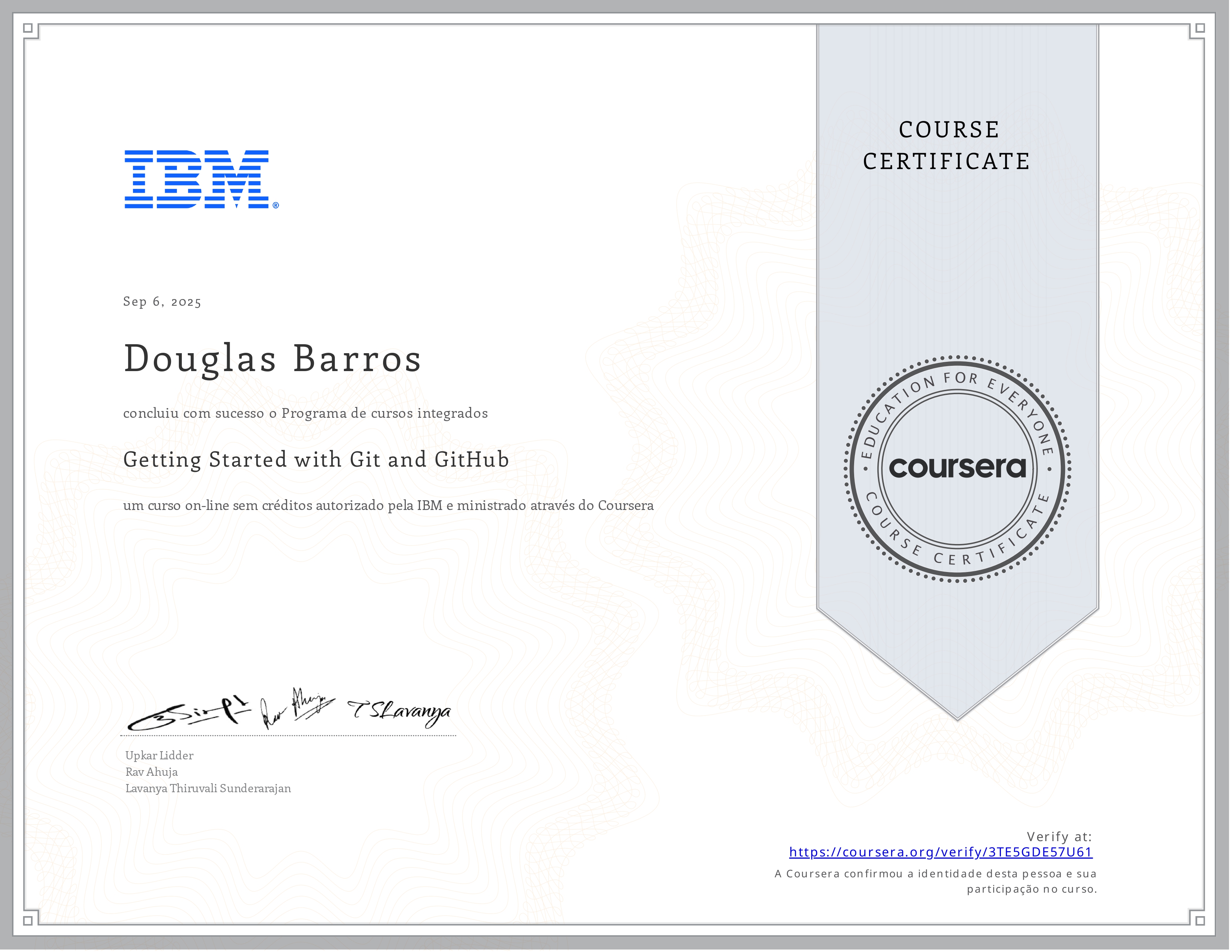 Certificado - Introdução ao Git e GitHub (IBM)