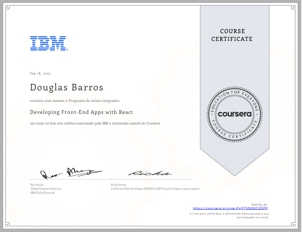 Certificado - Desenvolvimento de aplicativos de front-end com React