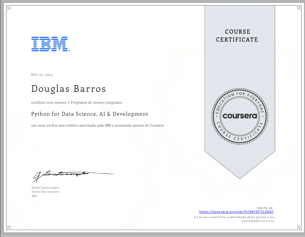 Certificado - Python para Ciência de Dados, IA e Desenvolvimento